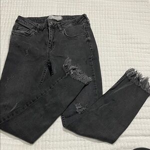 Free People Charcoal Frayed Ankle Jeans